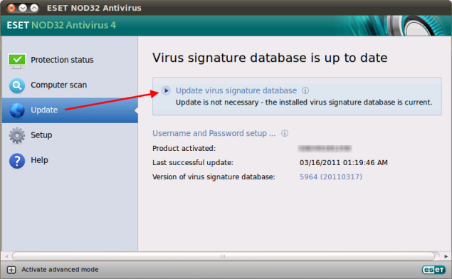 password relativa al nome utente dell'antivirus nod32