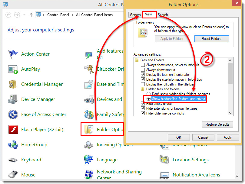 Show hidden files folders and Drives. Hide files. Панель управления каналом. Folder options Windows 10.