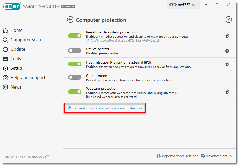 [KB548] Disable protection in ESET Windows home products