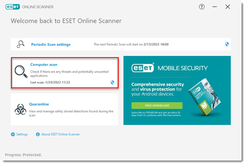 Eset online scanner