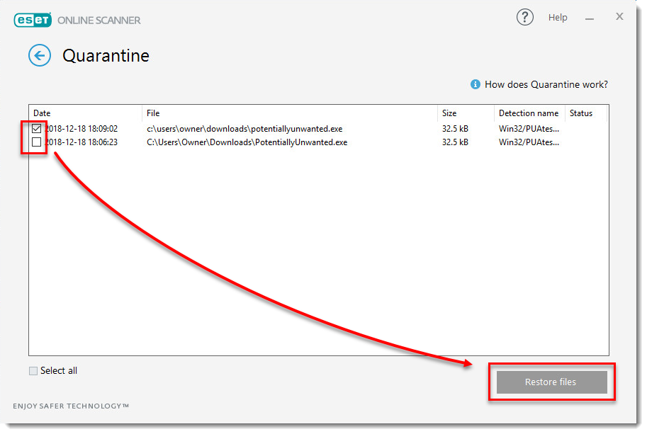 Kb2915 Restore Files Quarantined By The Eset Online Scanner Version 3