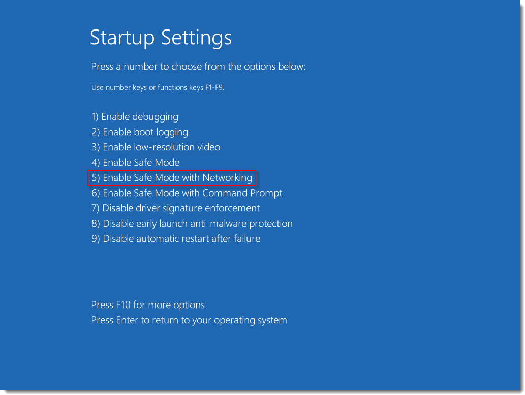 windows 10 safe mode with networking not working