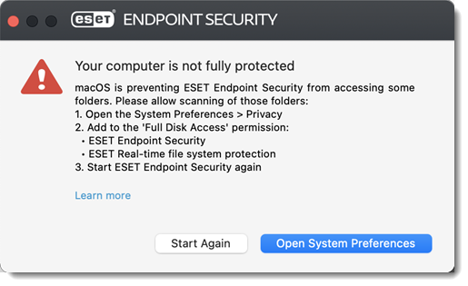 اجازه دسترسی کامل به دیسک را برای محصول ESET خود برای macOS بدهید
