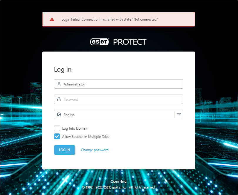 KB6813] Error Login Failed: Connection has failed with state 'Not  connected' in ESET Security Management Center Web Console (7.x)
